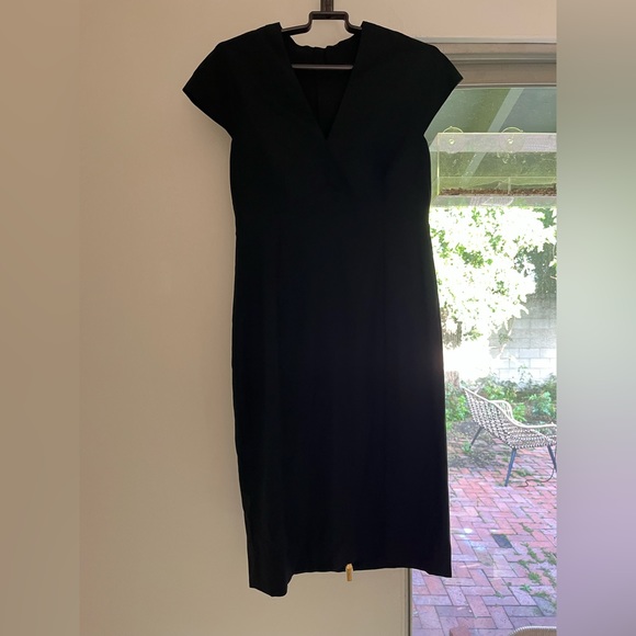 Banana Republic Black Wool Blend Cap Sleeve Sheath Dress Gold Exposed Zipper - Picture 2 of 5